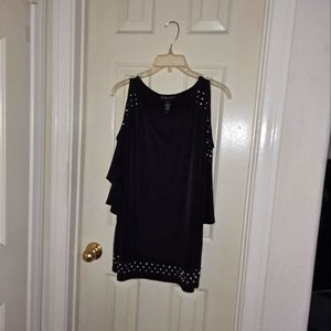 INC size 1X black blouse with embedded silver accents.